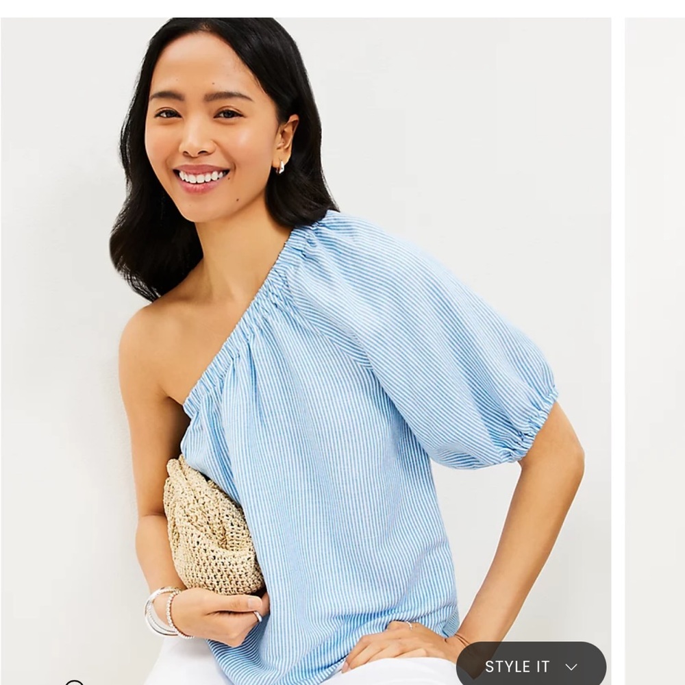 Striped One Shoulder Blouse Large NWT